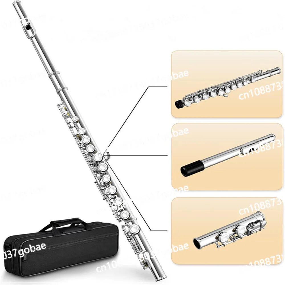 16-key closed-hole C-key, silver-plated, nickel-plated flute, plus E-key, silver-plated, colored flute