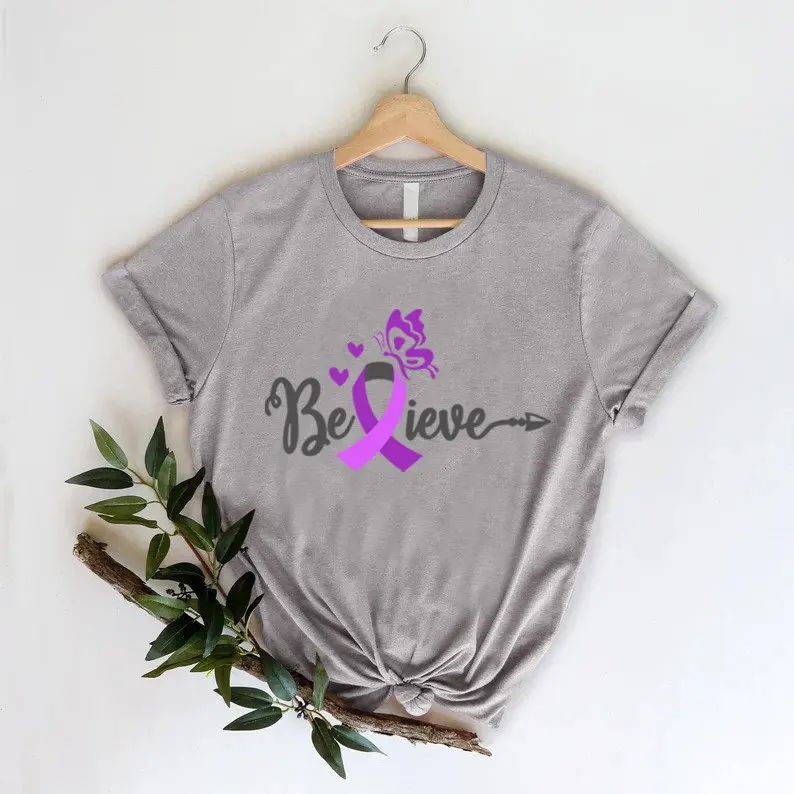 Pancreatic Cancer Believe T Shirt Awareness Ribbon Inspirational SupporT Symbol Motivational