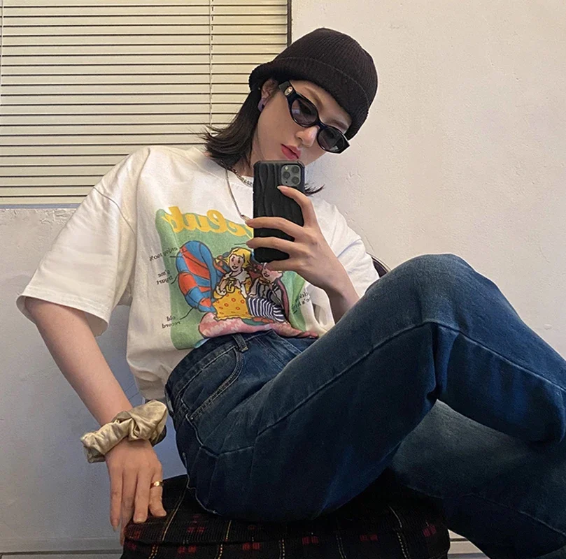 Estate a maniche corte Anime Kawaii vestiti Hip Hop magliette giapponese femminile sciolto Harajuku donne t-shirt ragazza Tees carino bianco top