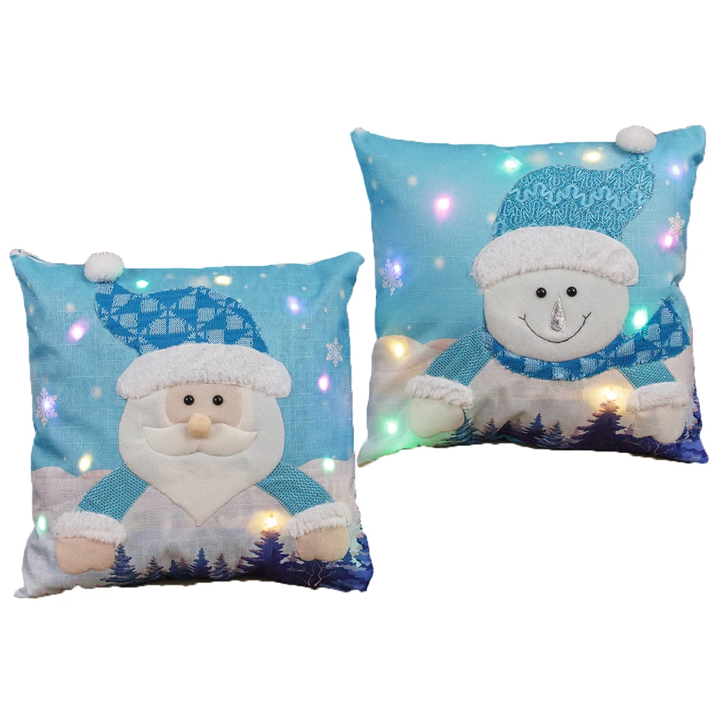 

2 Pcs Luminous Pillowcases Lighted Decorative Cases Imitation Linen Cushion Covers Christmas LED Patterns Bright Color Festive