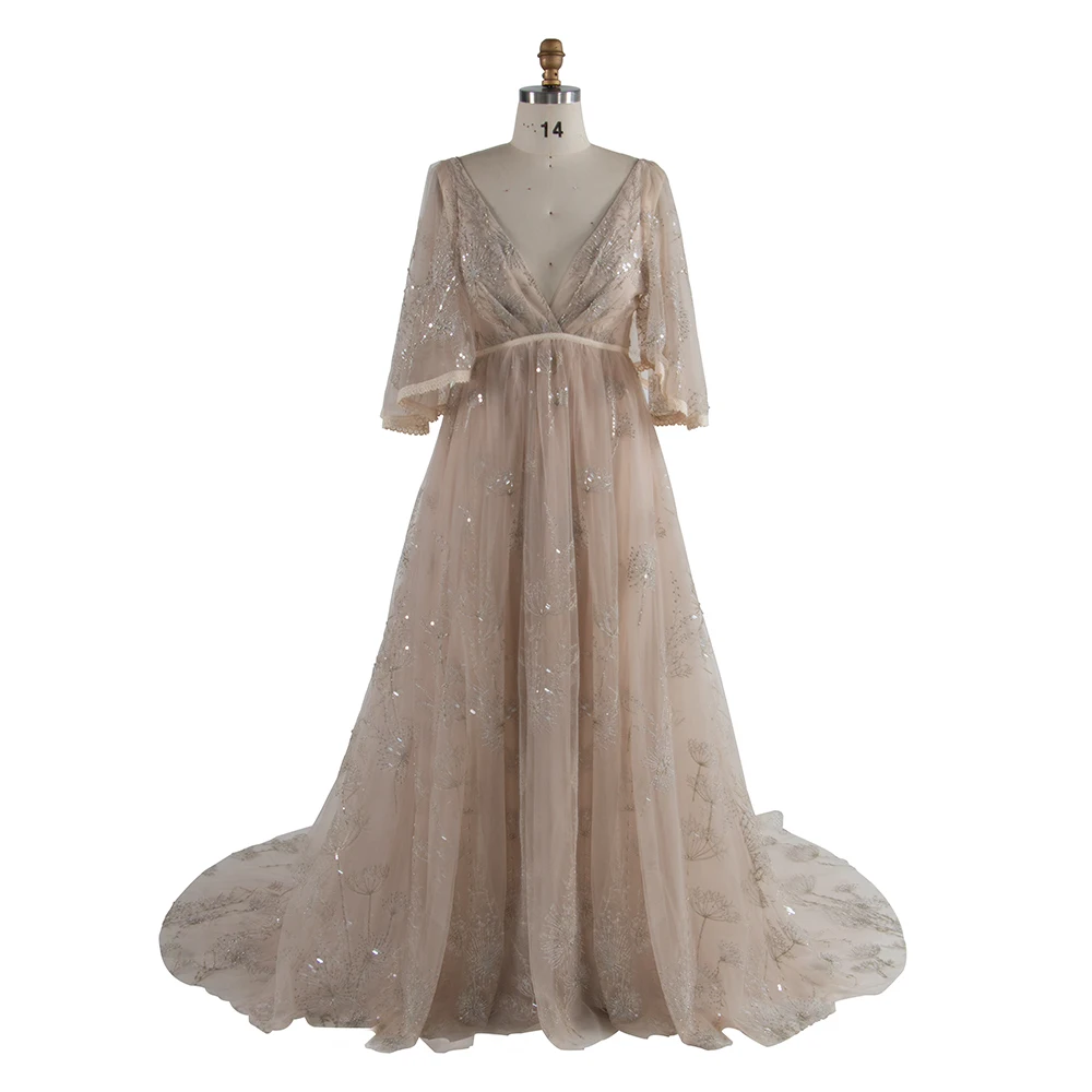 

Boho Sparkly Emboridery Sequin V Neck Evening Dress Photo Shoot Dress Beach Photoshoot Outfits YW250024