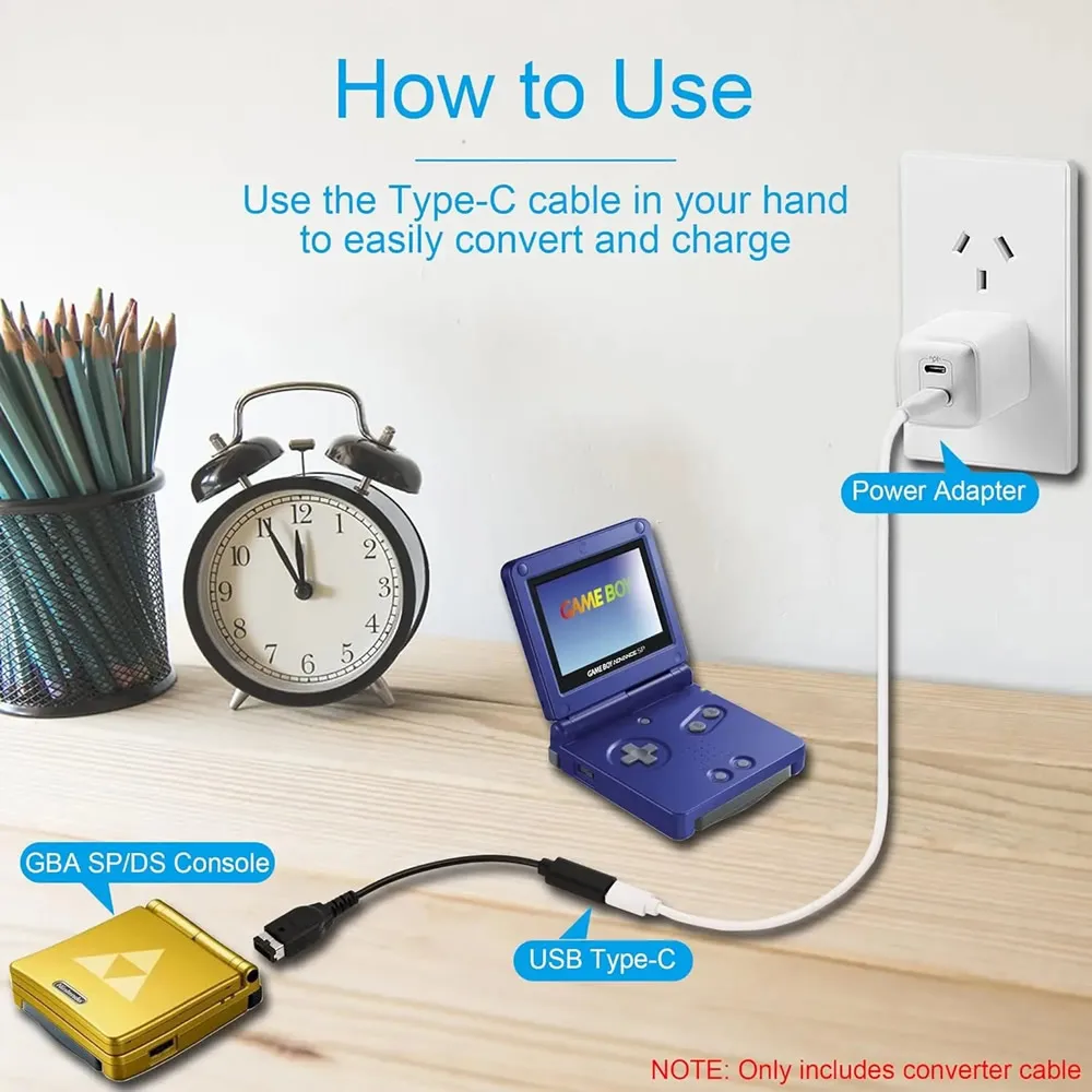 USB-C for Gameboy Advance SP Charger, USB Type-C Adapter for Nintendo DS and Game Boy Advance GBA SP Consoles Charging Cable