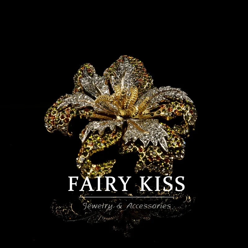 heavy industry brooch inlaid colored diamonds flowers three-dimensional fashion luxury corsage jewelry