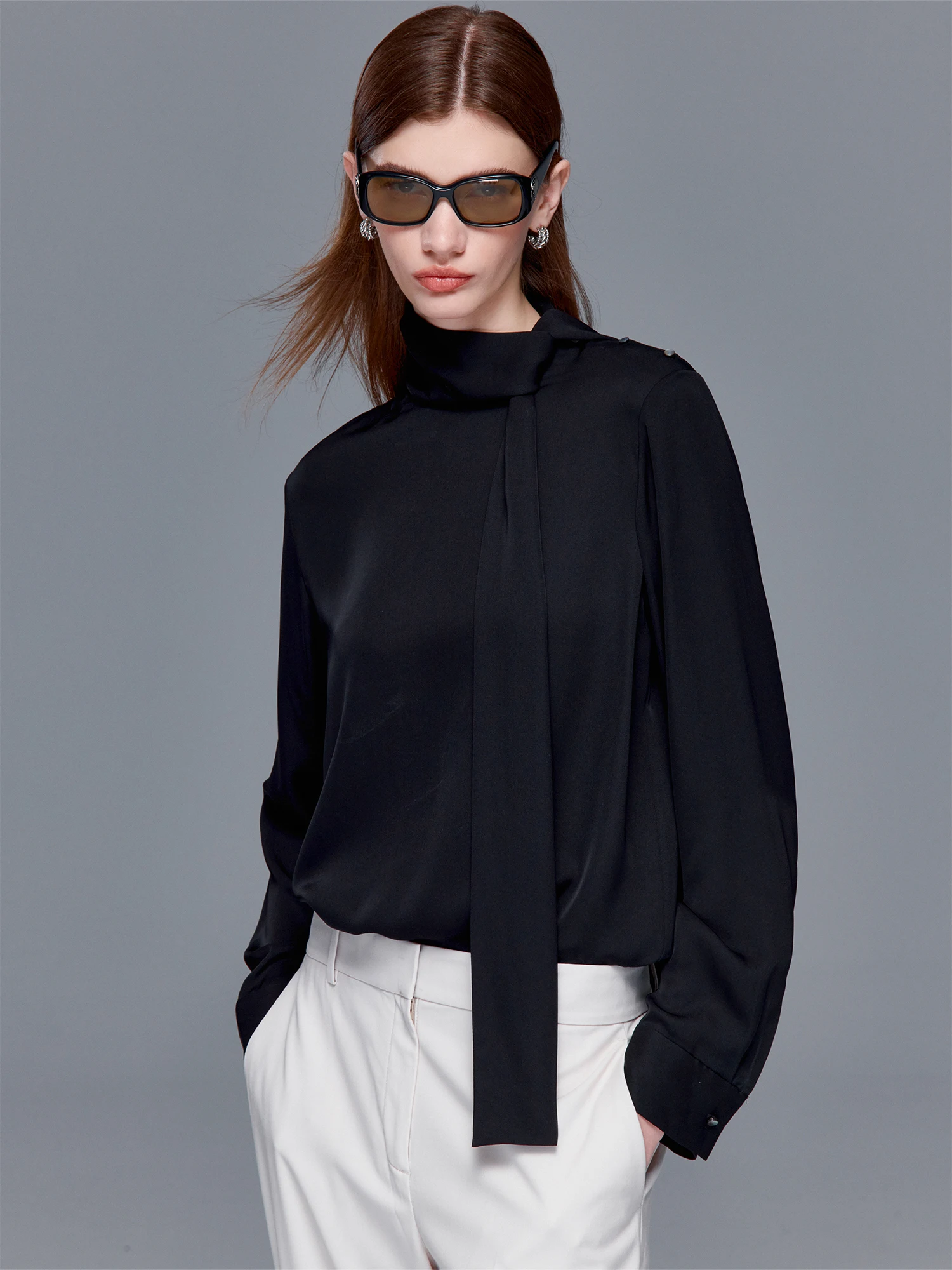 

Ele Long Sve irt Double Gauze Satin 24 Momme oulder Button Sa Netie Women's Loose Fit irt Cool Sensation