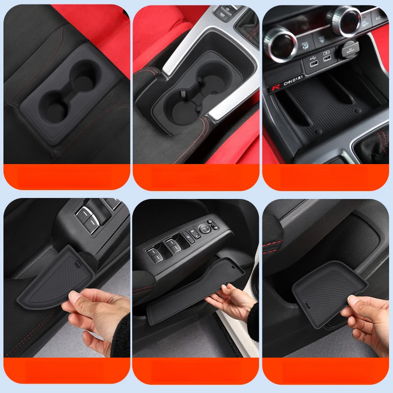 For Honda Civic 11th Gen FL5 Type R Manual Door Groove Mat Interior Cup Holder Pad Car Storage Decoration Accessories