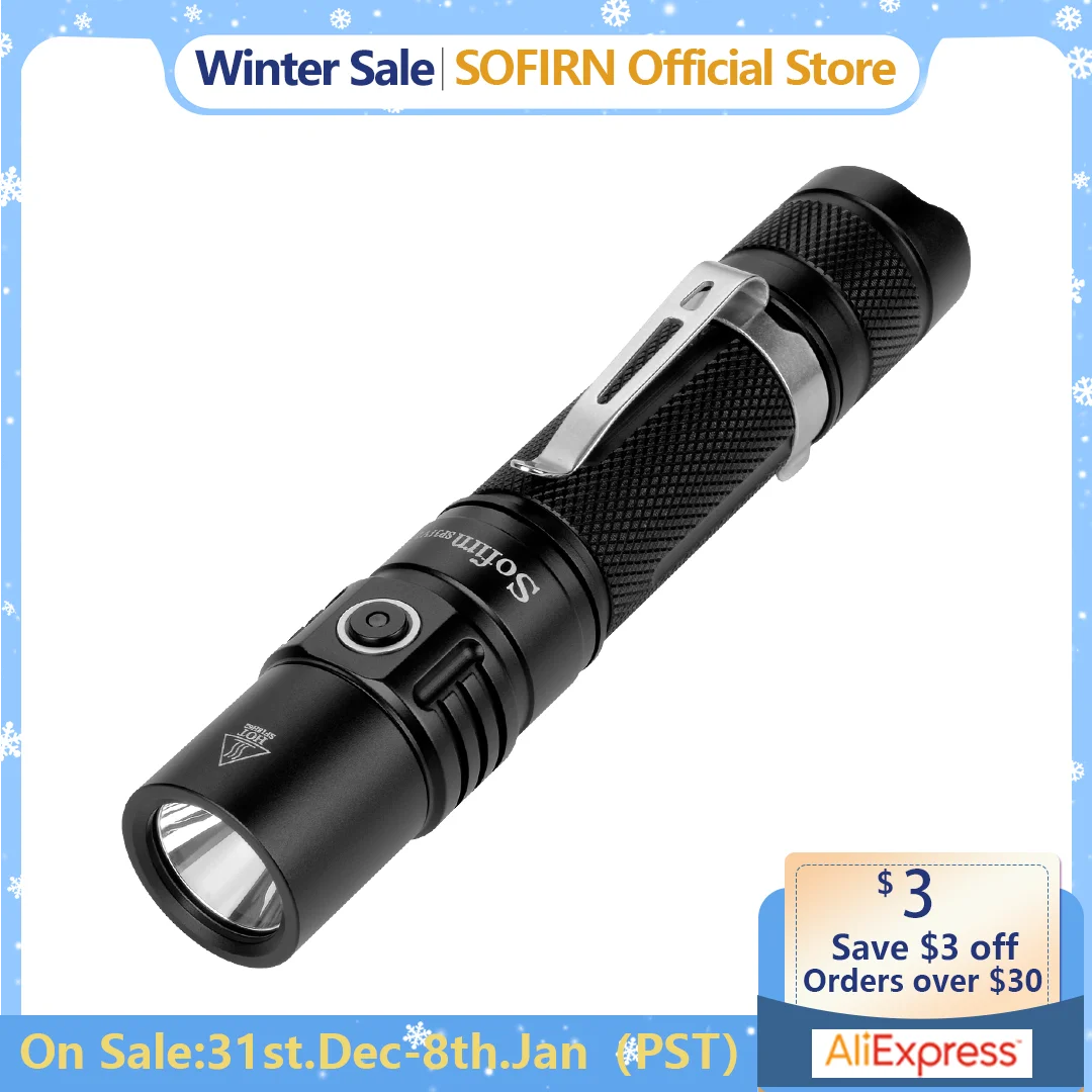 Sofirn SP31 V2.0 Powerful Tactical LED Flashlight 18650 XPL HI 1200lm Torch Light Lamp with Dual Switch Power Indicator ATR