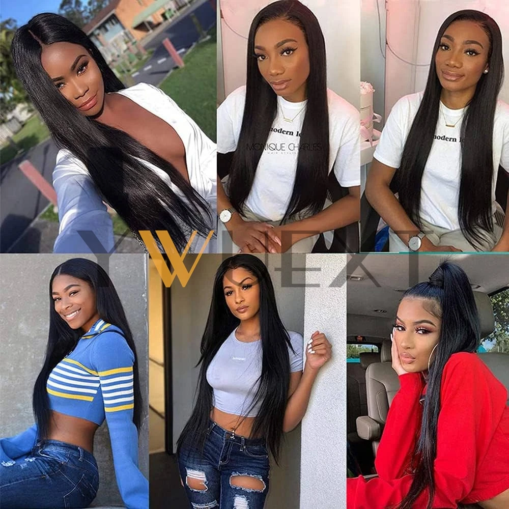 YWUEXT Light Yaki Tape In Hair Extensions 20pcs Yaki Straight Double Side Tape Human Hair Natural Black 12"-24" Salon Supply