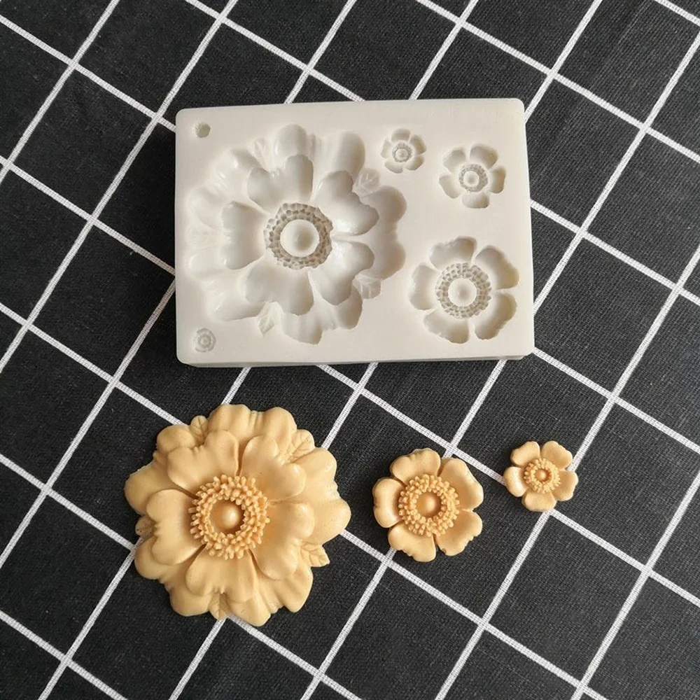 DIY 3D Rose Cherry Flower Shape Silicone Mold Chocolate Sugar Cookies Chocolate Mould Cake Lace Decoration Clay Mold Baking Tool