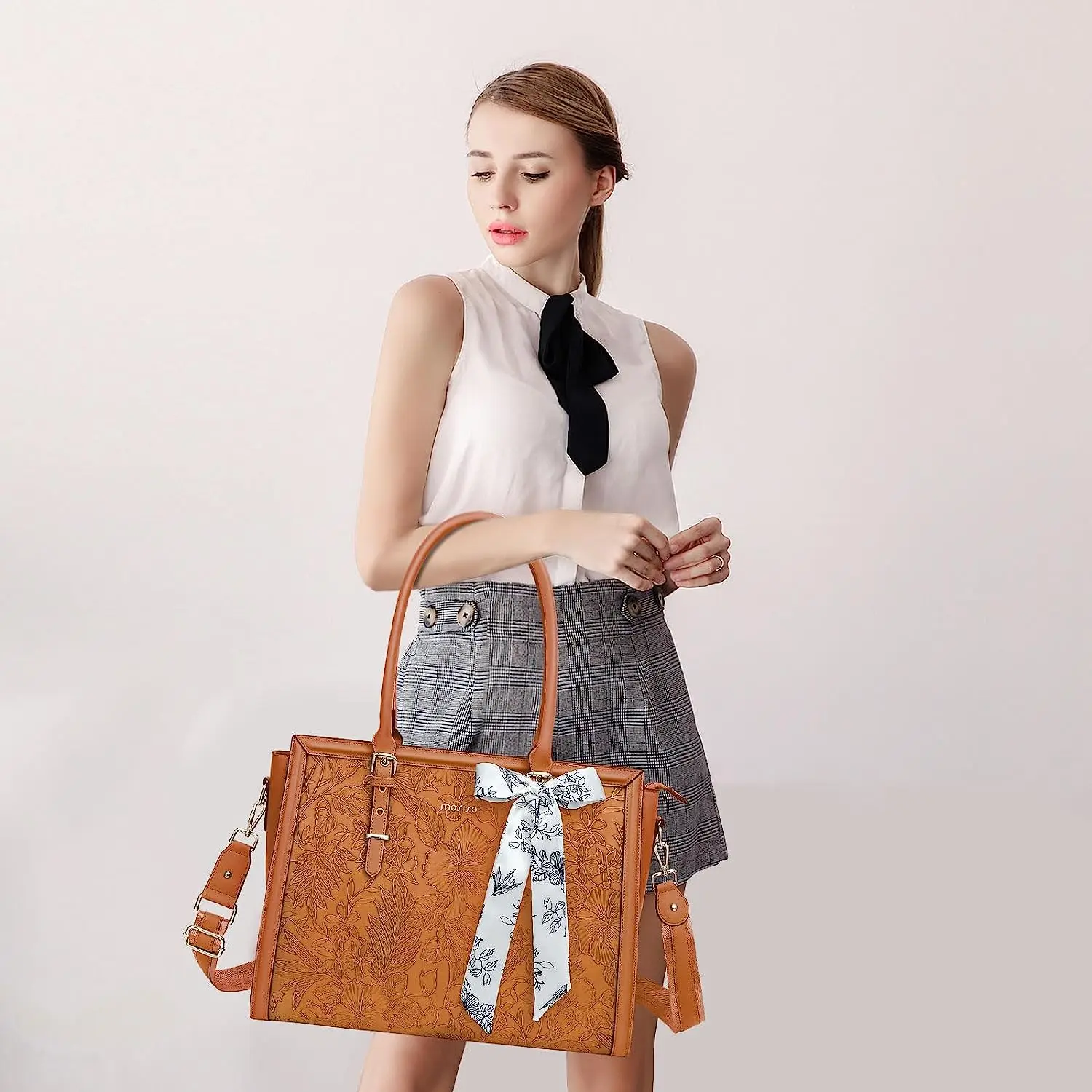 Torba na laptopa 15 16 17 17,3 cala PU Leather Tote Bag dla M4 M3 M2 M1 MacBook Air Pro Dell Notebook Torba na ramię damska — zdjęcie produktu 6