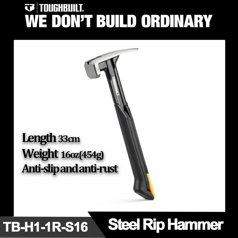 TOUGHBUILT Steel Rip Hammer 16 OZ with Smooth Face Plastic Non-slip Handle Claw Hammer TB-H1-1R-S16