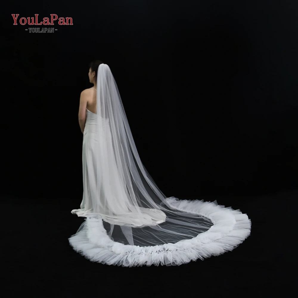 TOPQUEEN V254 Cathedral Lace Edge Drop Wedding Veil Bride Veil Long Soft Tulle Veil Cathedral Length Veu de Noiva Accessories