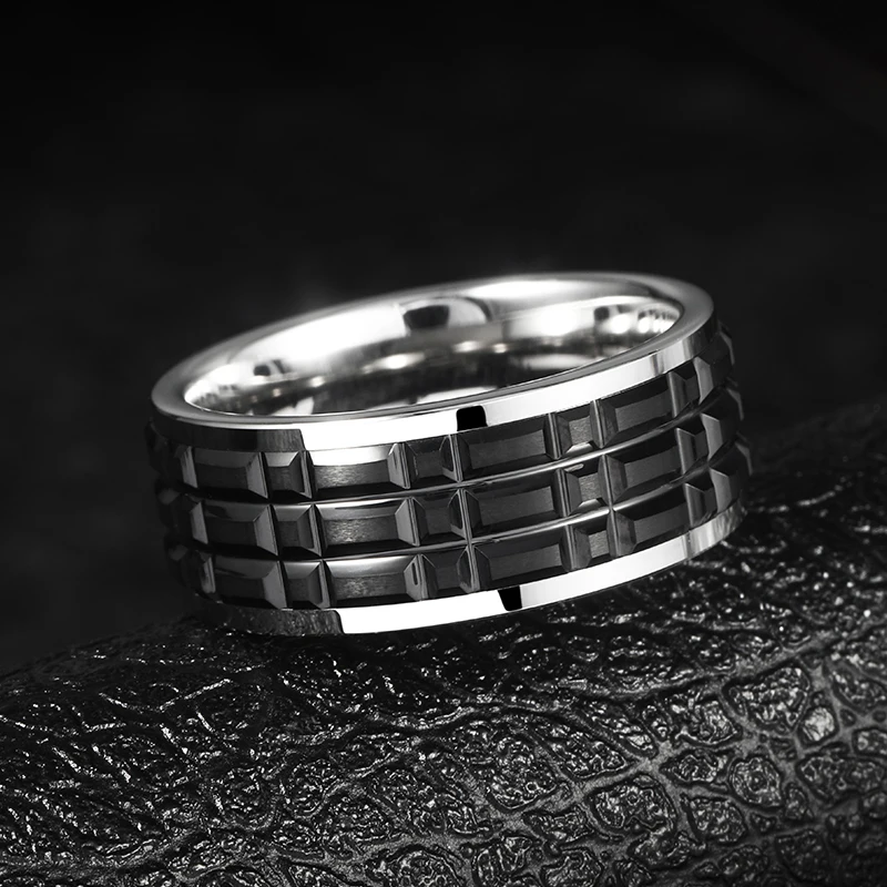 Rings For Men 8mm Original Male Classics Black Ceramics Lattice Engagement Gift Jewelry,Engraving