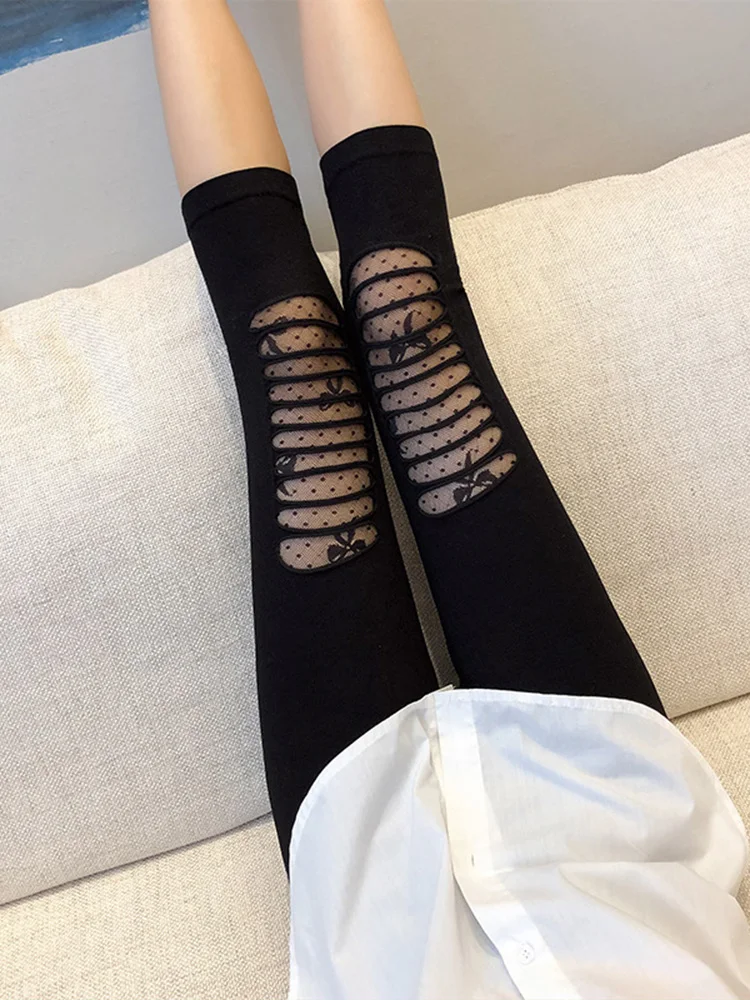 Mùa Hè Quần Legging Nữ Jeggings Thời Trang Phối Lưới Đen, Phối Ren Ngôi Sao Tình Yêu Nơ Thể Dục Quần Leggin Thun Thể Thao Gym Nữ Capri