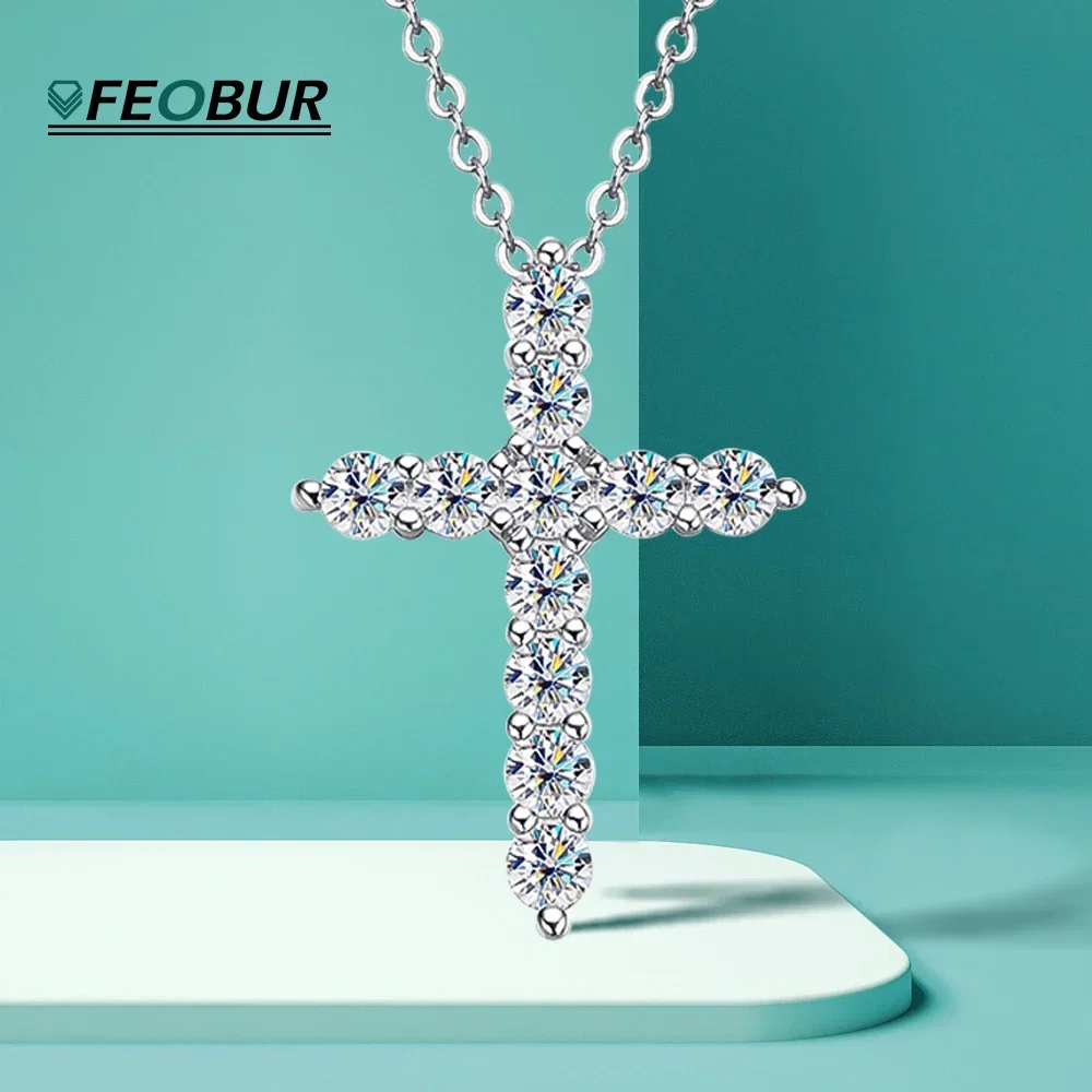 

Full Moissanite Cross Pendant Necklaces for Women Men 925 Sterling Silver Sparking Diamond Jesus Cross Necklace Party Jewelry