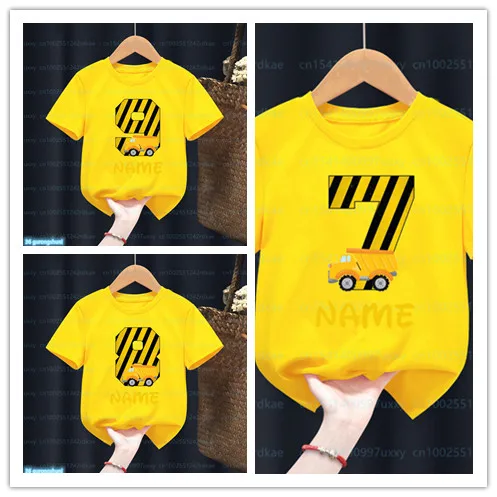 

Novelty Design Children'S Tshirt Funny Excavator Print T-Shirt Boys1-9 Birthday Digital Print Give Children'S Birthday Clothes