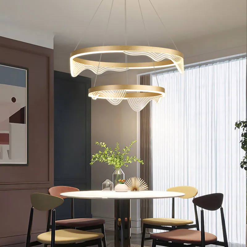 

YEBMLP Modern Luxury Hanging Light Indoor Gold Acrylic LED Chandelier Living Room Dining Table Pendant Lamp Kitchen Island Light