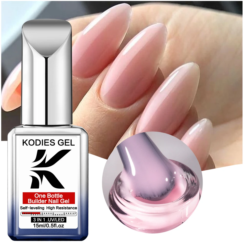 KODIES GEL 3 IN 1 Builder Nail Gel Polish No Pain Nude Self Leveling Thick Construction Hard Gel for Extension Manicure Nail Art