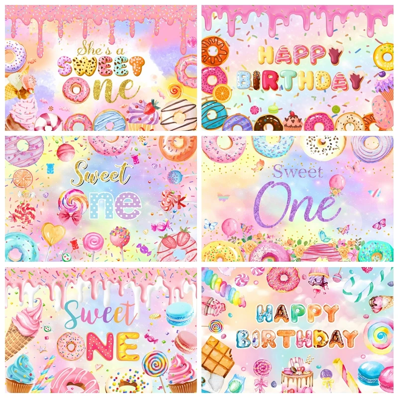 Candy Theme Baby Birthday Photography Backdrop Ice Cream Car Cupcake Lollipop Donut Sweet Photo Background Baby Shower Decor