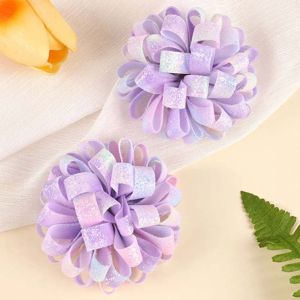 

2Pcs Shinng Ribbon Flower Hairpin Sweet Princess Hydrange Barrettes Headwear Girls Hair Clips Hair Accessories New Headwear