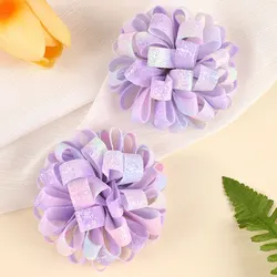 2Pcs Shinng Ribbon Flower Hairpin Sweet  Princess Hydrange Barrettes Headwear Girls Hair Clips Hair Accessories New Headwear