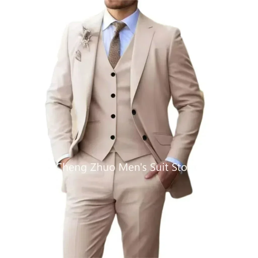 

Elegant 3-piece Men's Tuxedo Suit with Notched Lapel Blazer Vest And Pants Set Wedding Business Banquet Stylish Men's Formal Wea
