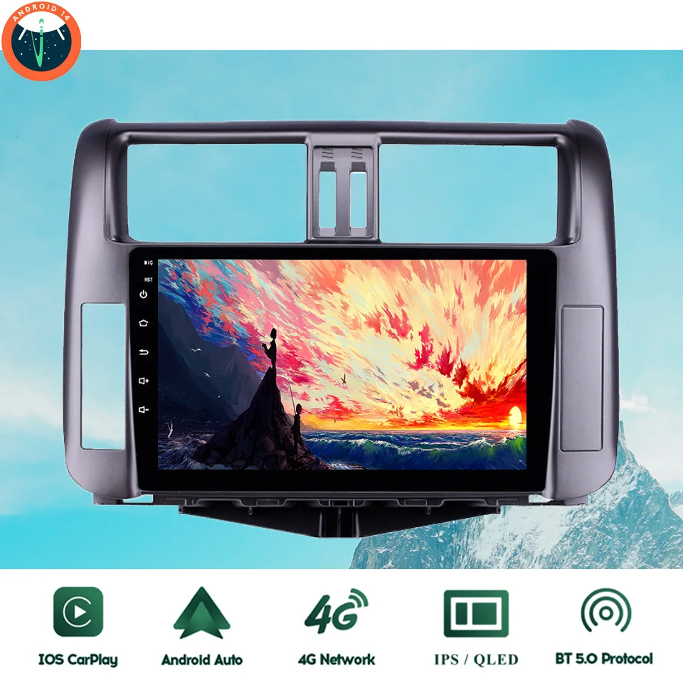 2 Din 8G+128G Android 14.0 Car Radio Stereo Audio Video Multimedia DVD Player GPS Navi For Toyota Prado 150 2010 2011 2012 2013