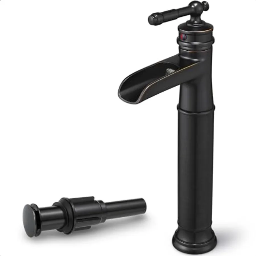 

Brass Vessel Sink Faucet, Waterfall Tall Bathroom Faucet 1 Hole with Single Handle, Pop-Up Drain and Water Hose for Farmhouse V