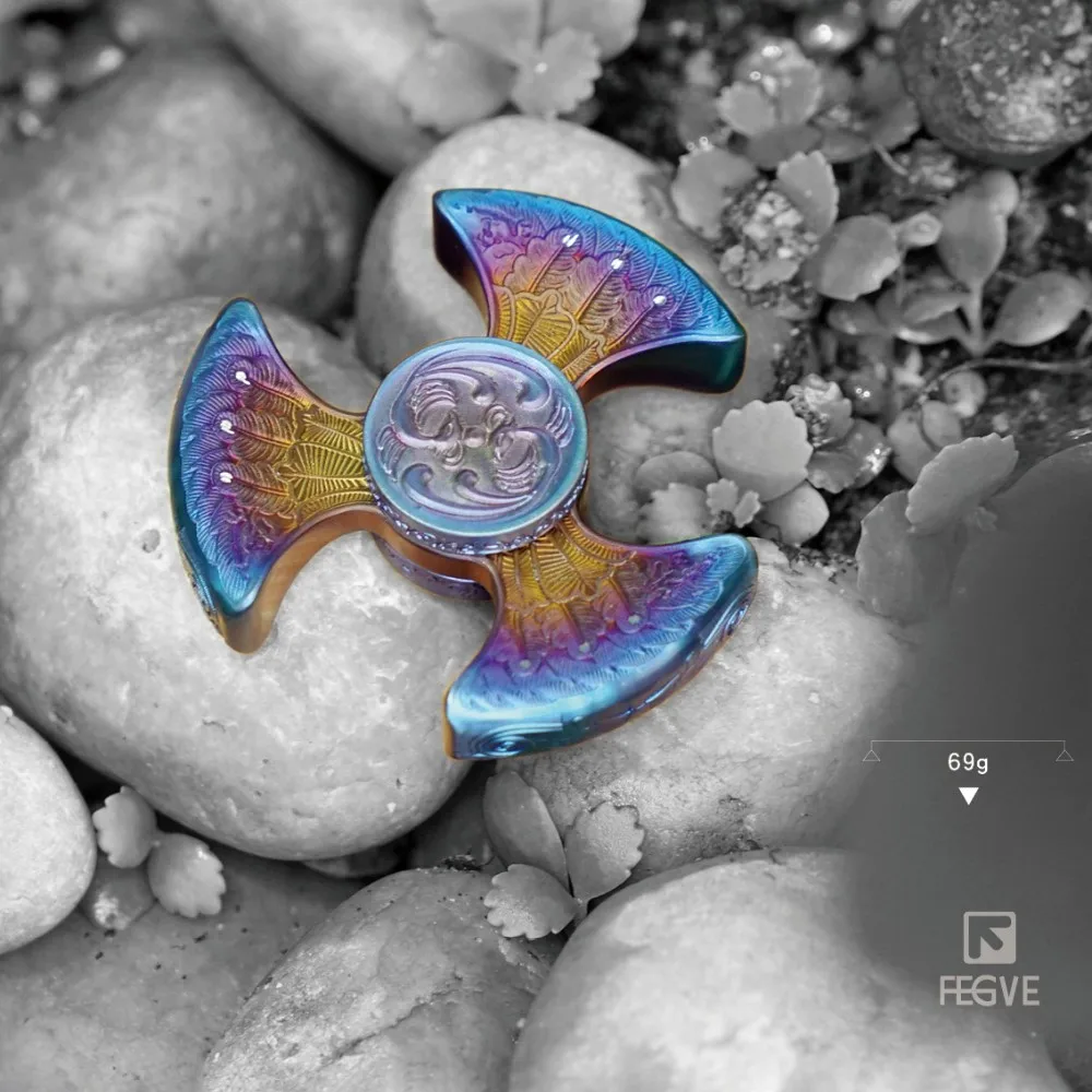 FEGVE EDC Fire Phoenix Hand Spinner Titanium Relief Fidget Spinner Stress Relief Toy Office Desk Anxiety Relief Gadgets