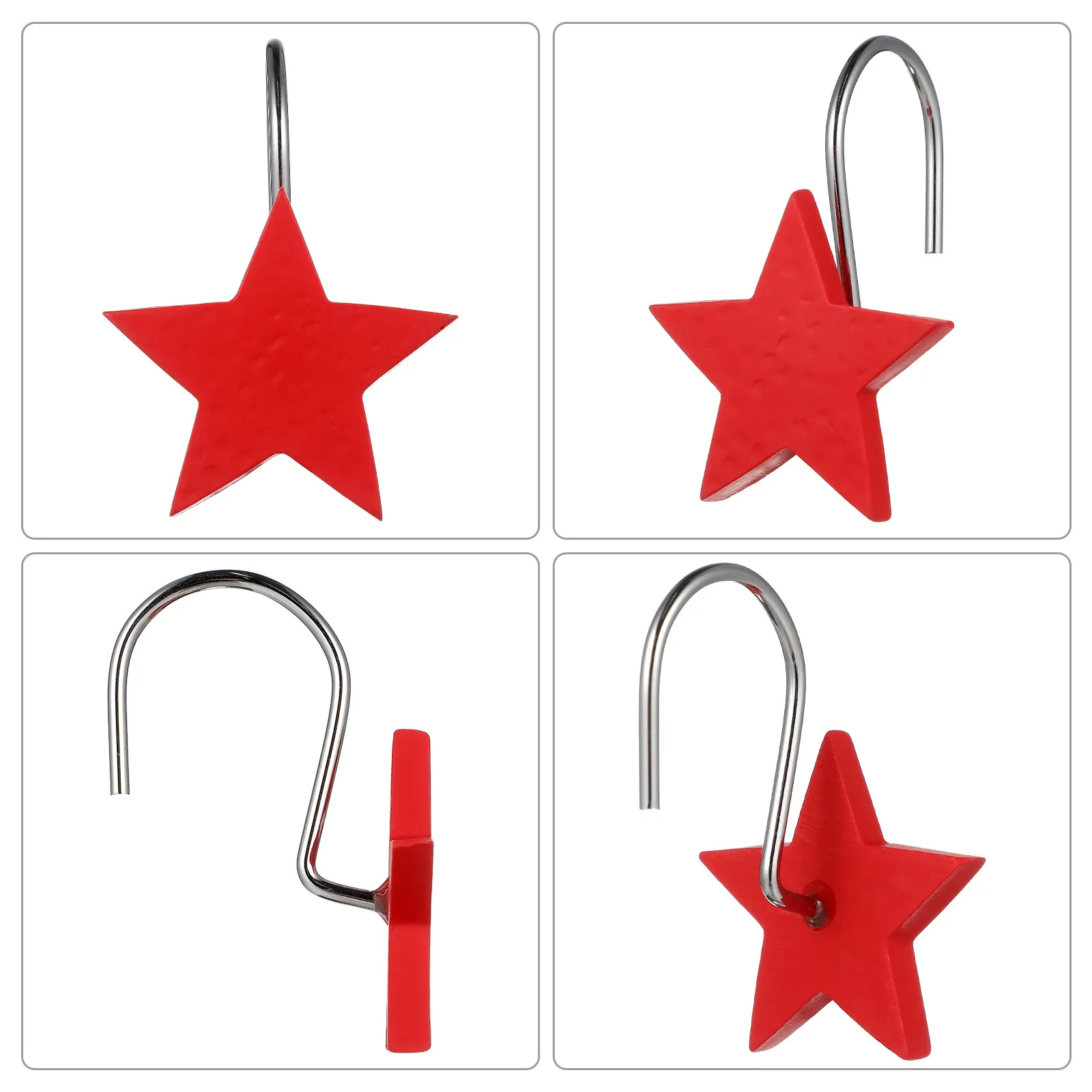12Pcs Shower Curtain Hooks Resin Metal Pentagram Multicolor Star Rust Proof Bathroom Hanging Hooks Bathroom Curtain Hook