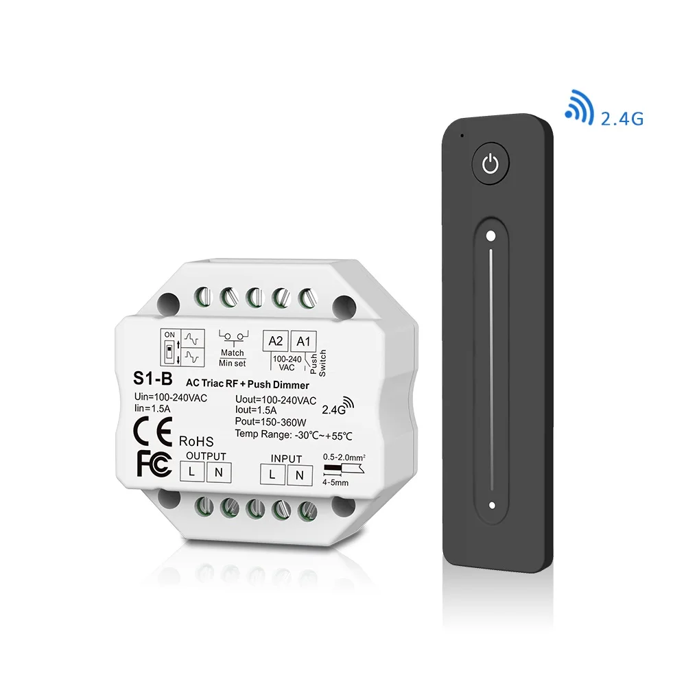 MJJC S1-B LED Dimmer 220V 2.4G R11 RF Wireless Remote Triac Dimmer AC 230V Push Dimer Switch for LED Lamp Bulb Light