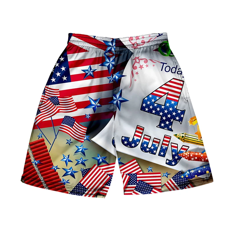 Shorts de plage graphiques pour hommes, pantalons décontractés, motif de sensation du 4 juillet 3D, pantalons de plage rétro, shorts confortables, déclin, été