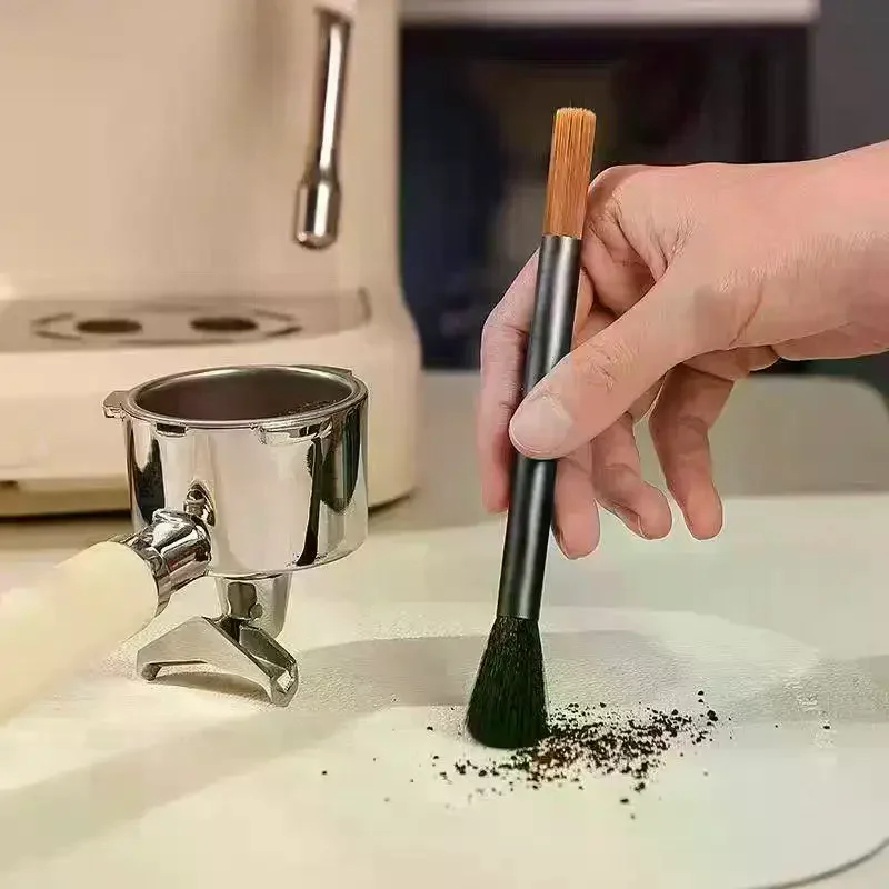 Double Head Soft Bristle Coffee Cleaning Brush For: Grinder Semi Automatic Machine Powder Cafe Kitchen Bar Tool
