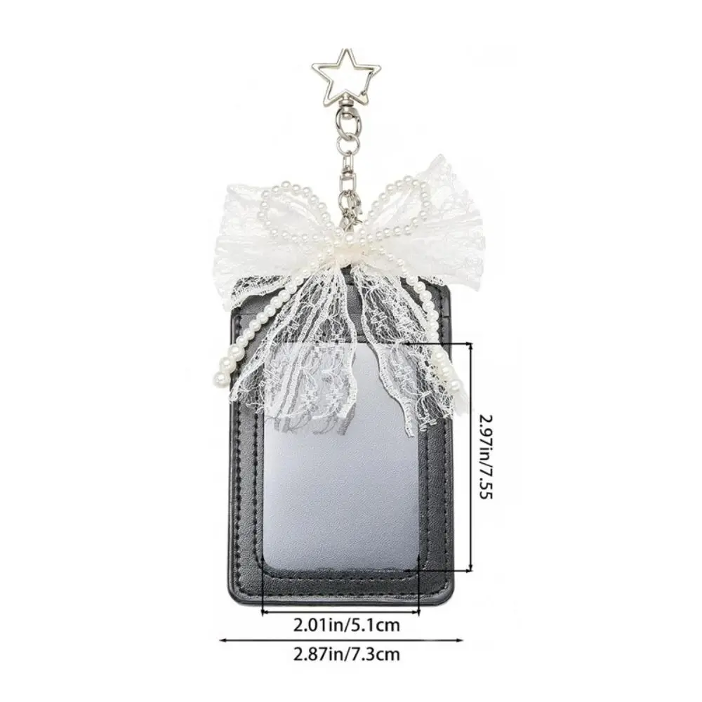 New PU Leather Cute Photocard Holder Pearl Bow Star Keychain Photo Storage Pouch INS Style Lace ID Card Case Girls