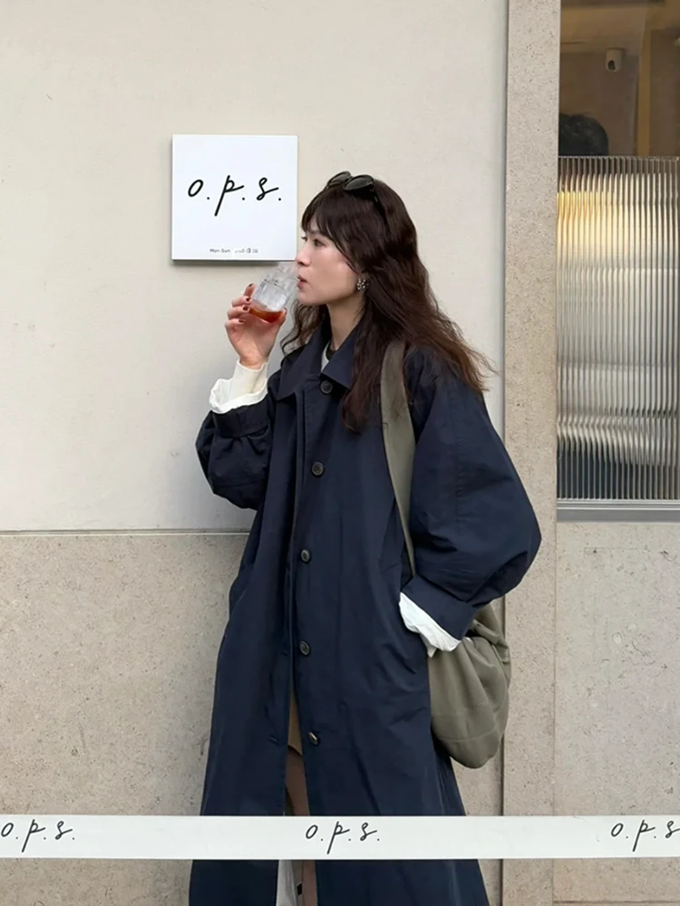 

Women'S Leather Trench Coat Ultraviolet-Proof Boho Back Denim Windbreakers Lined Newest Over-Knee Arrival Middle-Aged Pressed