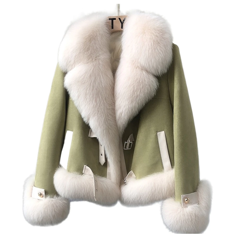 

ZDFURS*High-End Imported Fox Fur Fur down Jacket Coat Women's Short Haining Winter New Motorcycle White Goose down Coat