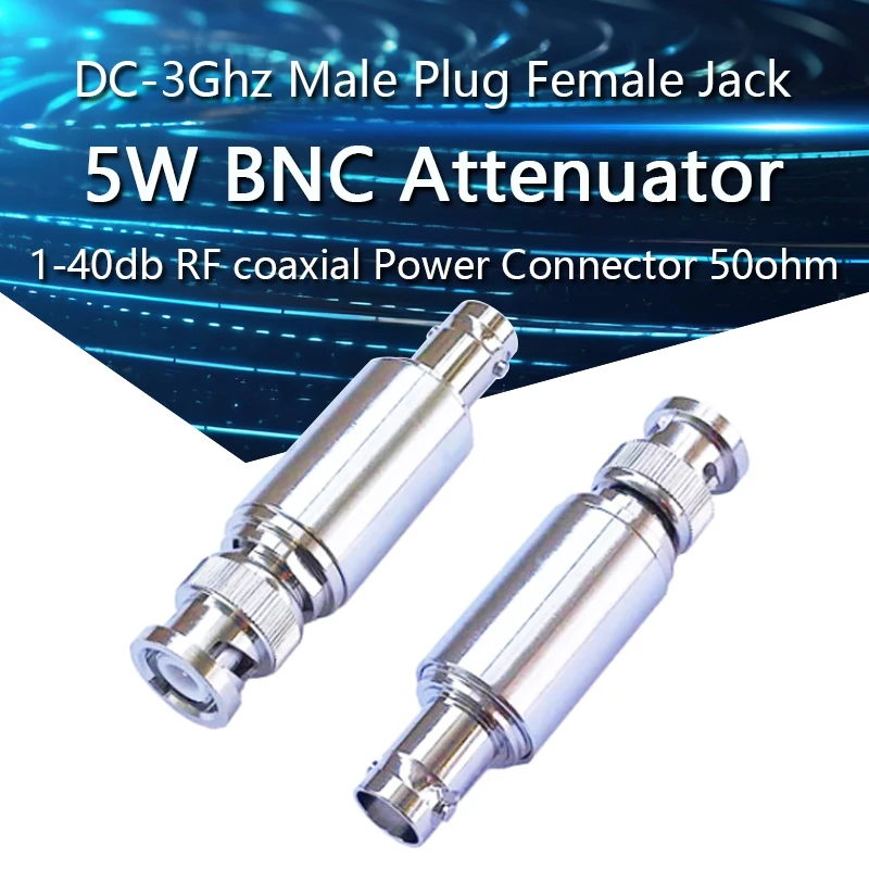 1PCS 5W RF Attenuator DC-3GHz BNC-JK 1/3/6/10/15/20/25/30/40DB RF Coaxial Power BNC Male Plug to BNC Female Jack