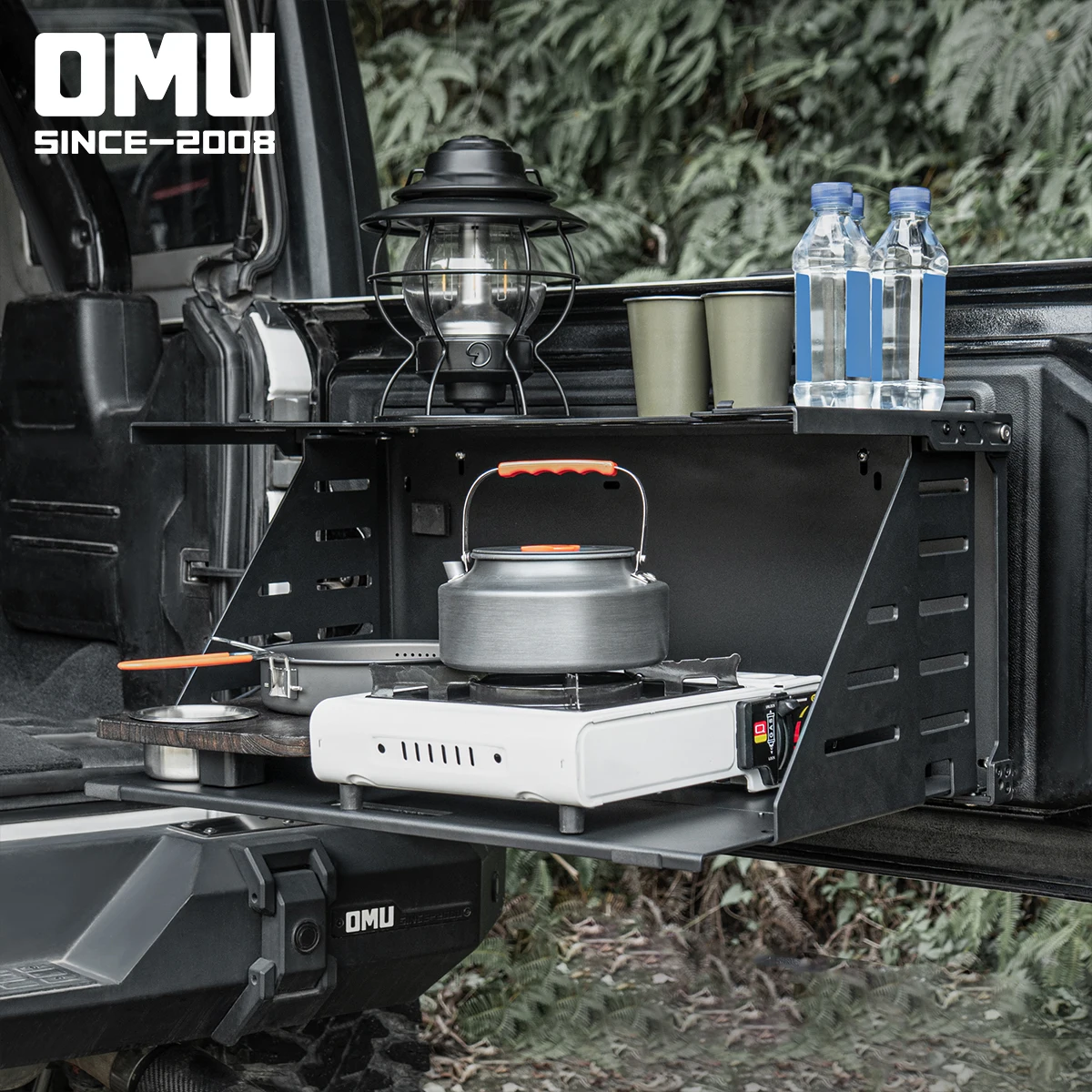 OMU Tailgate Table & MOLLE Panel, Foldable Camping Stove Shelf, Bolt-On Installation – for Jeep Wrangler JL/4XE
