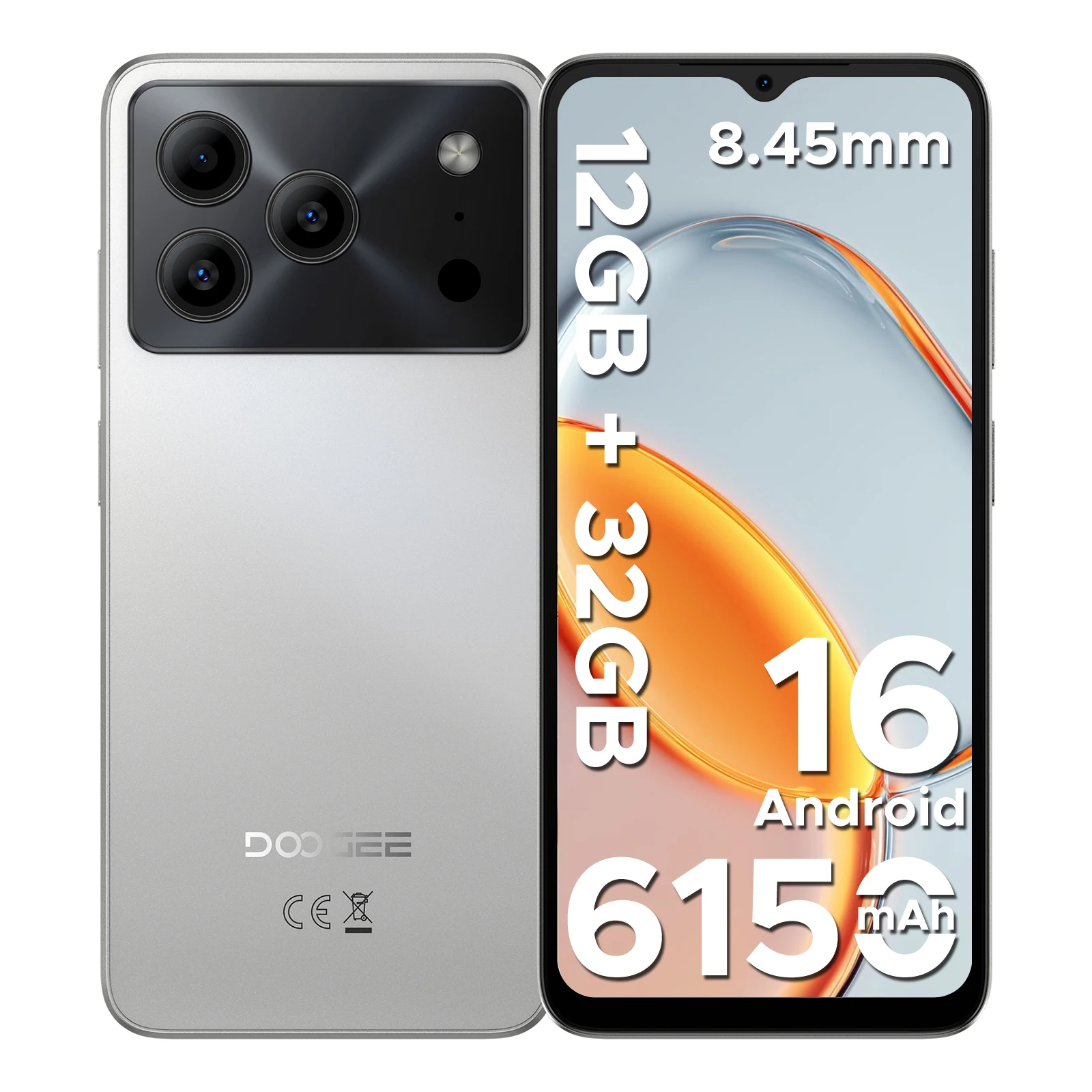 DOOGEE NOTE56 Lite, smartphone met Android, 6150 mAh-batterij, 16 GB opslag, 12 GB RAM (3 GB + 9 GB), 32 GB ROM, 6,56 inch HD+ scherm, 90 Hz, 8 MP hoofdcamera, met gezichtsherkenning voor