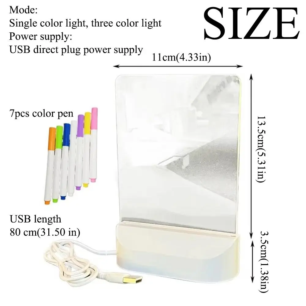 Planche à dessin LED créative avec veilleuse, planche d'écriture lumineuse transparente, décorative avec 7 stylos colorés, DIY bricolage