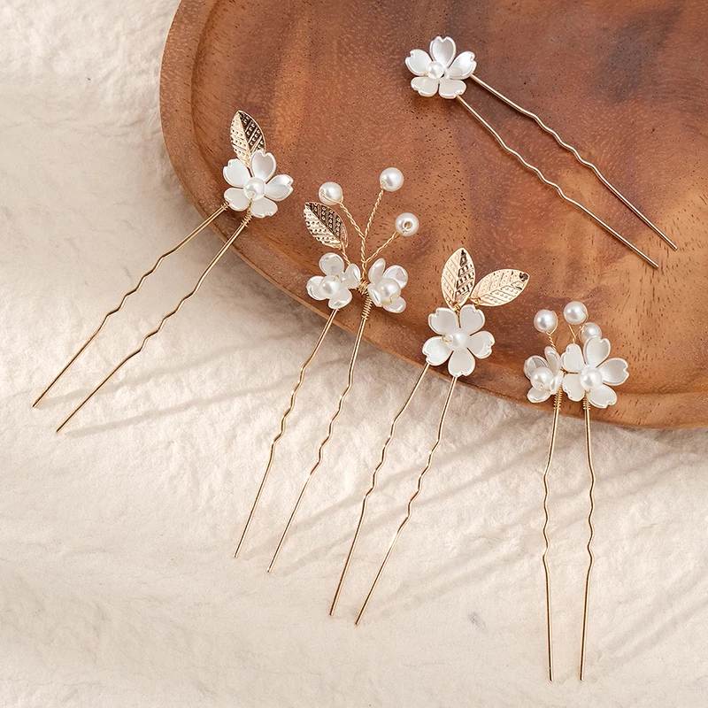 5pcs/pack Flower Clip Wedding Hairpin Exquisite Wedding Hair Jewelry Bridal Accessories Women Hair Strap Pearl Wedding Hair Comb