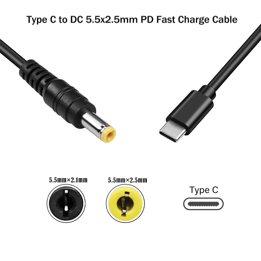 USB C PD Charger Cable Type-C Male to 9V 12V 15V 20V DC5.5x2.1 5.5x2.5mm Power Supply Cord for Routers Speaker CCTV Camera LED