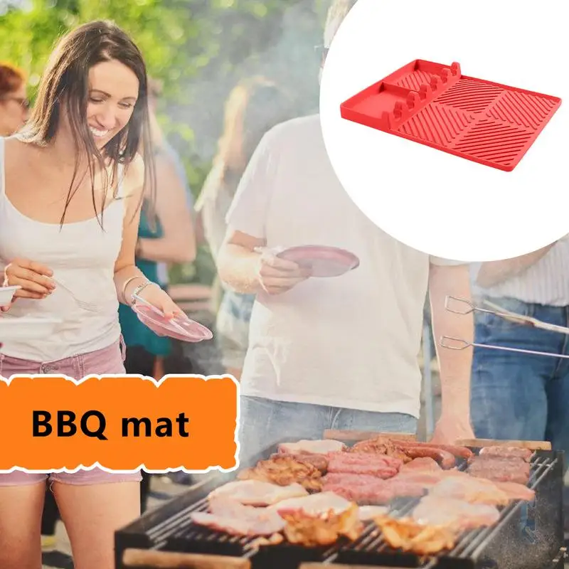 Grill Side Shelf Mat High Temperature Resistant Silicone Spatula Mat Efficient BBQ Prep Non-Stick Drip Pad Dishwasher Safe For