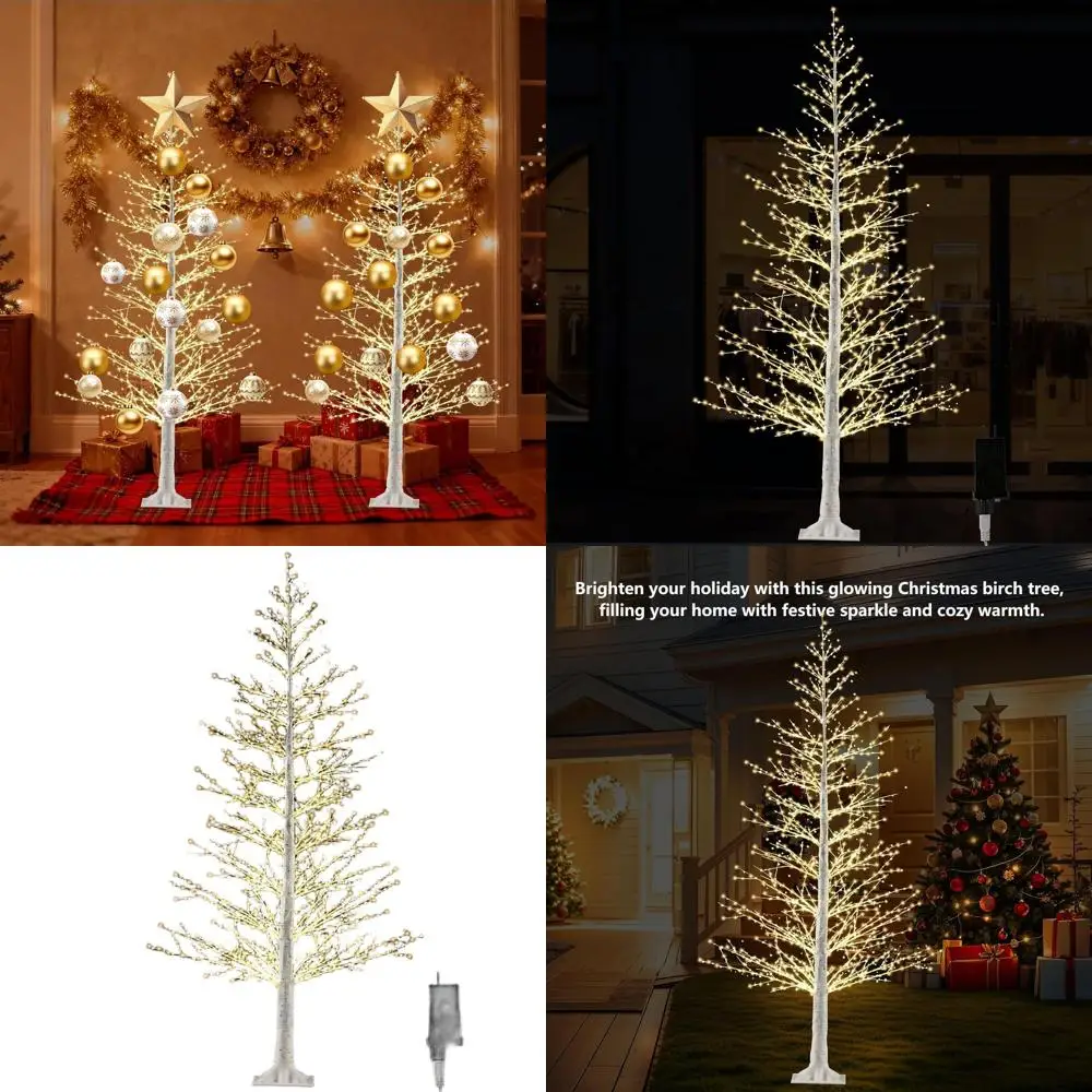 

1100 светодиодных теплых белых мерцающих огней, рождественская елка из березы, высота 6 футов, внутренний/наружный декор с таймером и контролем яркости