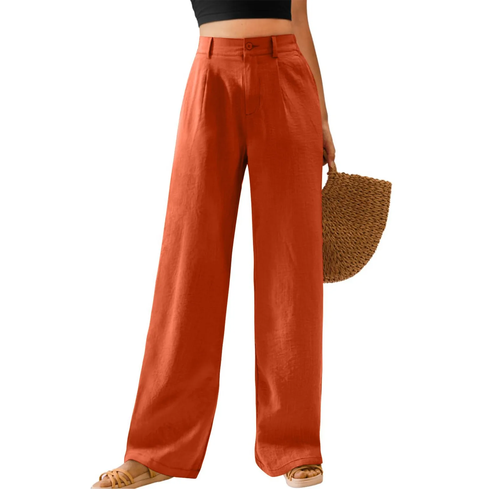 

Wide Leg Pants New Summer Casual Solid Long Pants Women High Waisted Button Down Pants Loose Straight Trousers Palazzo