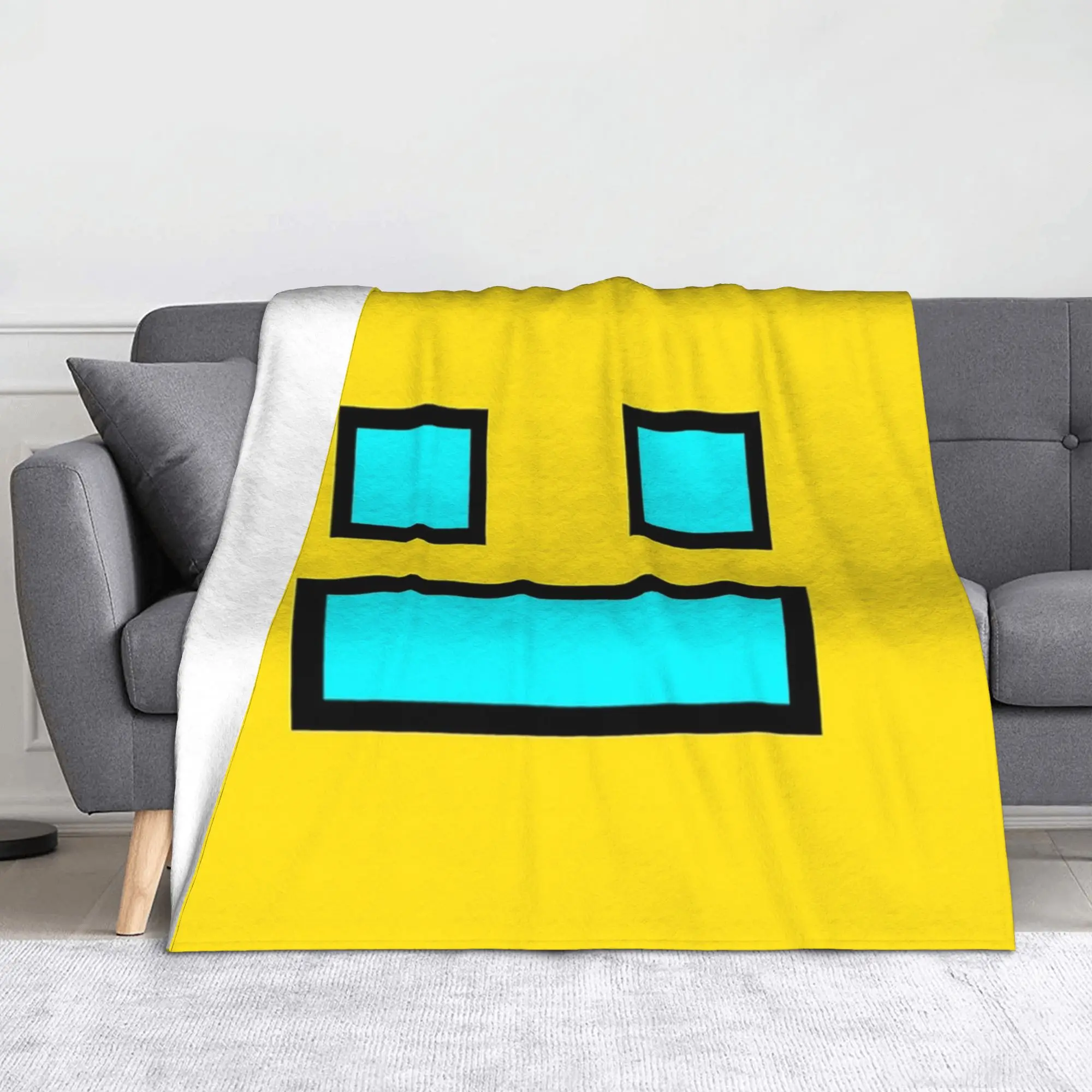 Funny Gaming Geometric Dash Video Game Knitted Blanket Velvet Geometry Dash Soft Throw Blankets for Bedding Couch Bedspread