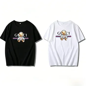 Trendy Astronaut Teddy Bear Print T Shirt for Men Women Oversized Casual Short Sleeve Cotton Blend Tee Streetwear Fashion Top
