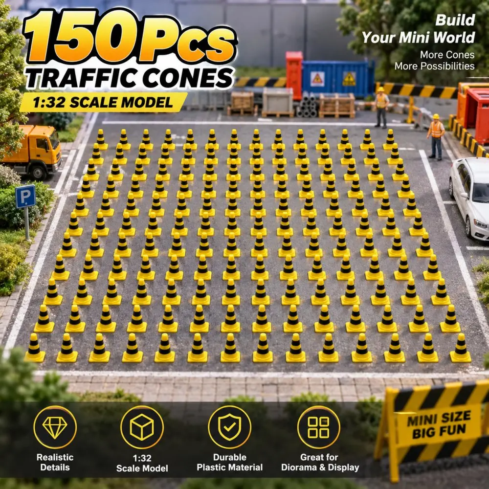 150pcs Mini Traffic Cones, Simulation Roadblock & Stop Sign, DIY Micro Landscape Sand Table Model, Engineering Scene Layout Toy