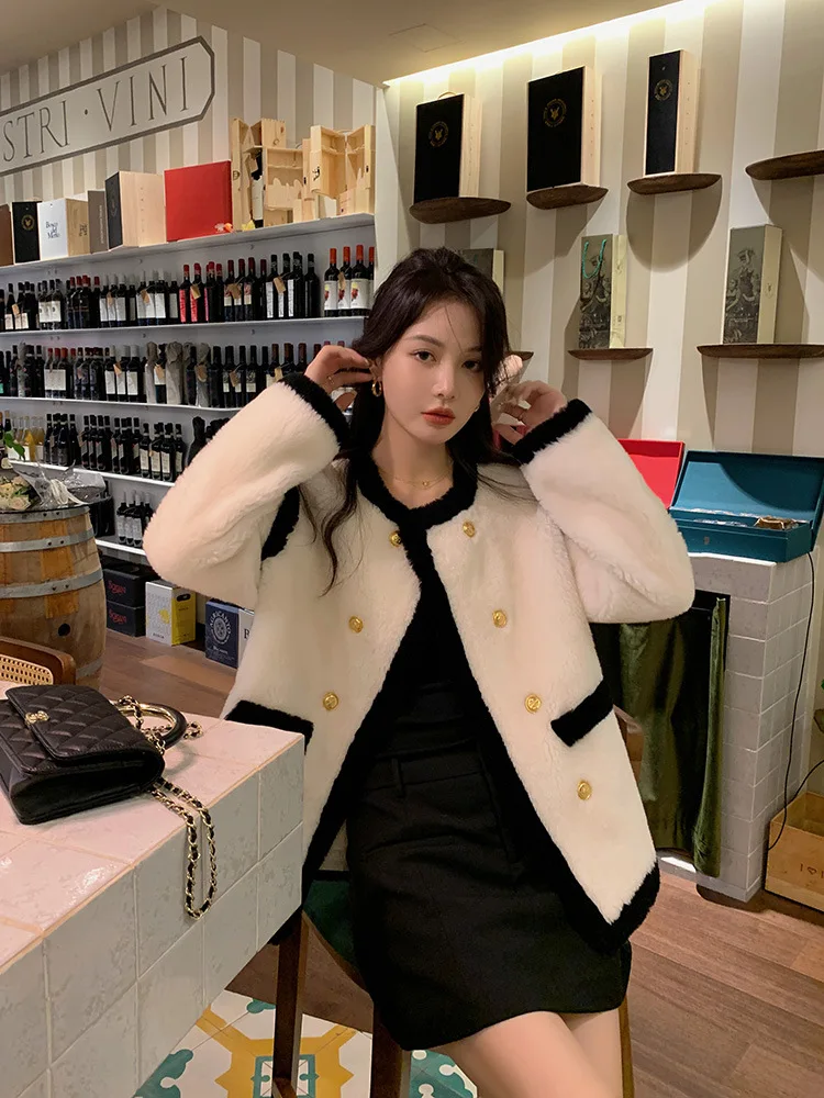 

2024 Xiaoxiang Contrast Color Lamb Fur Integrated Granular Plush Fur Coat for Young Women's Sheep Cut Fleece Autumn/Winter New