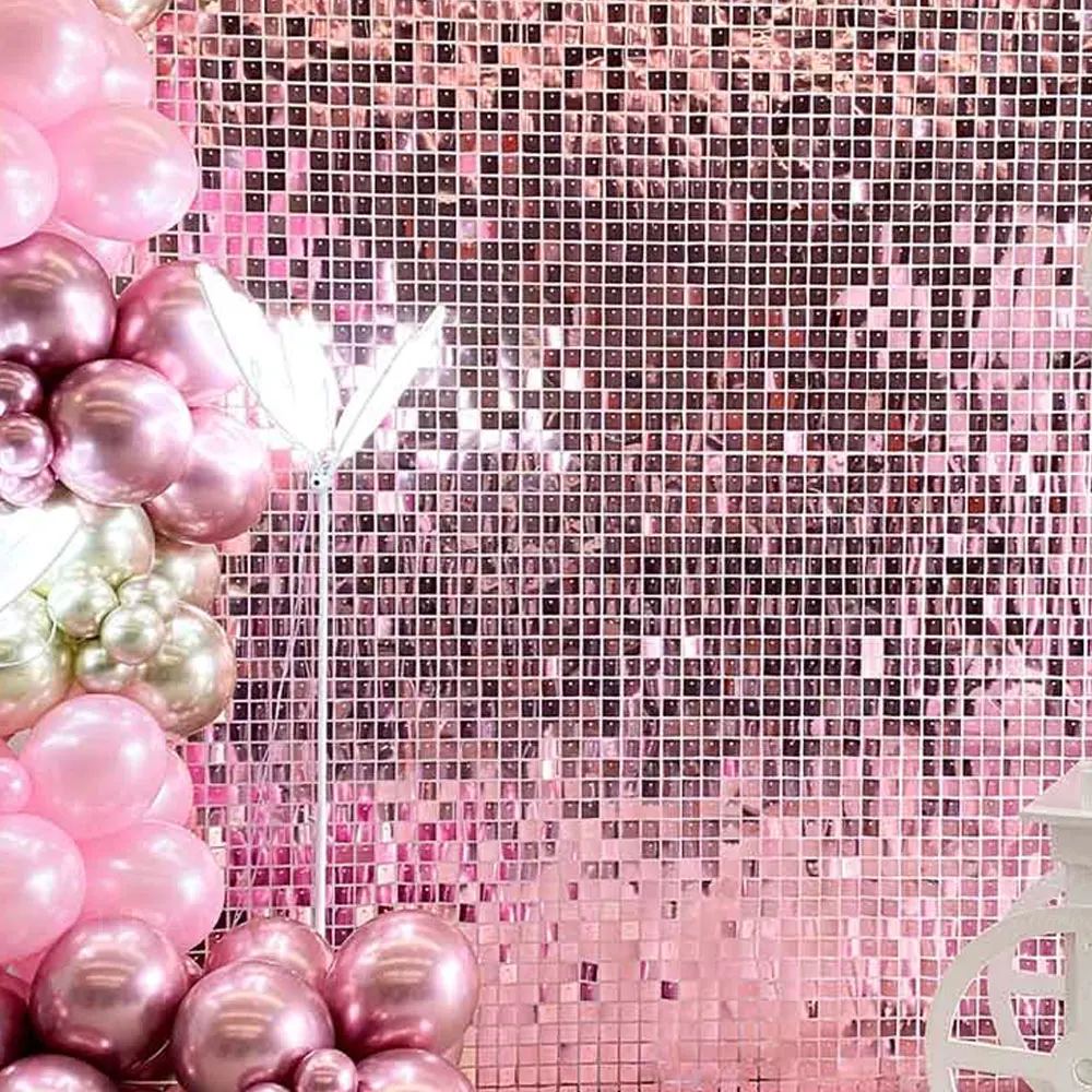 Paneles de fondo de lentejuelas rosa, 12/18/24 Uds., 1x1 pies, Panel de pared brillante rosa bebé para cumpleaños, Baby Shower, decoración de fondo de boda
