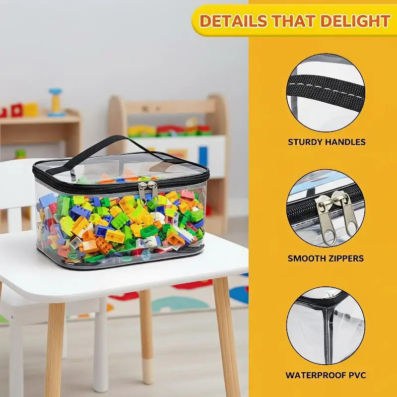 Transparent Mesh Zipper Toy Storage Bag Large Capacity Puzzle And Block Organizer For Toy And Building Block Storage